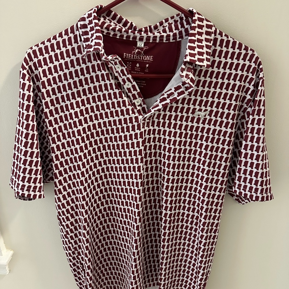 Men's Maroon and White Patterned Shirt - MISSISSIPPI STATE - Golf Polo